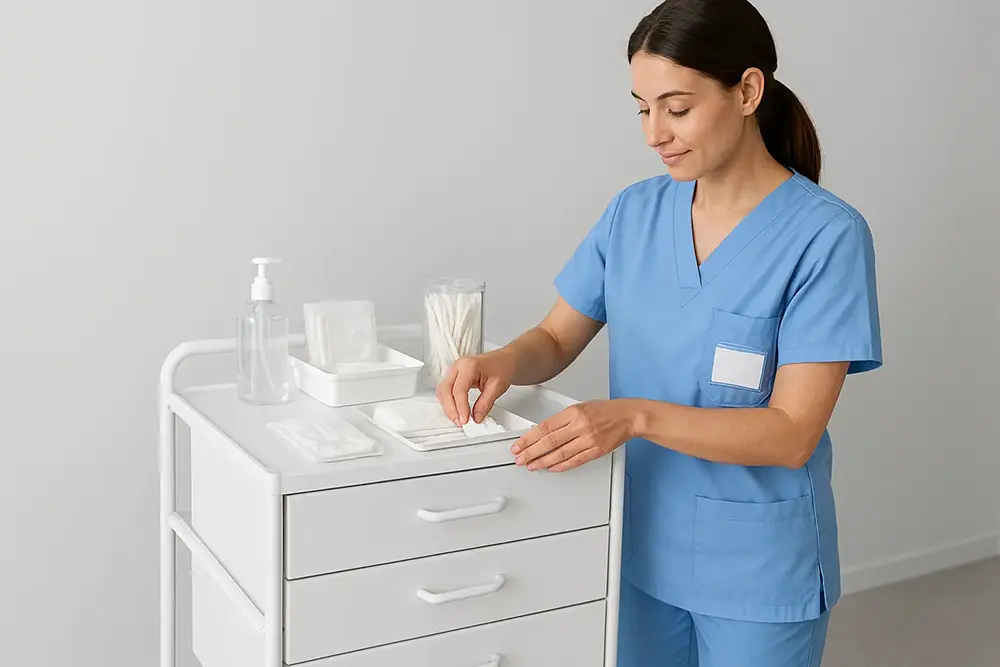 دسترسی سریع به داروها و تجهیزات یکی از مزایا استفاده از ترالی سه کشو یک طبقه