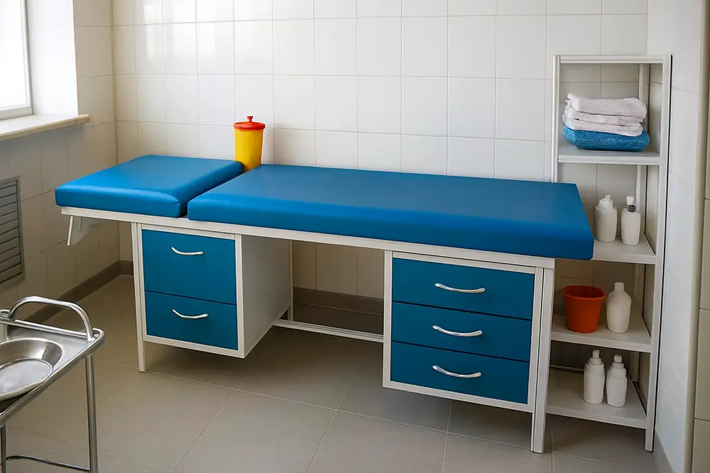 تخت معاینه ساده شکن دار کمد دار