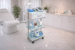 ترالی یک کشو سه طبقه شیشه ای