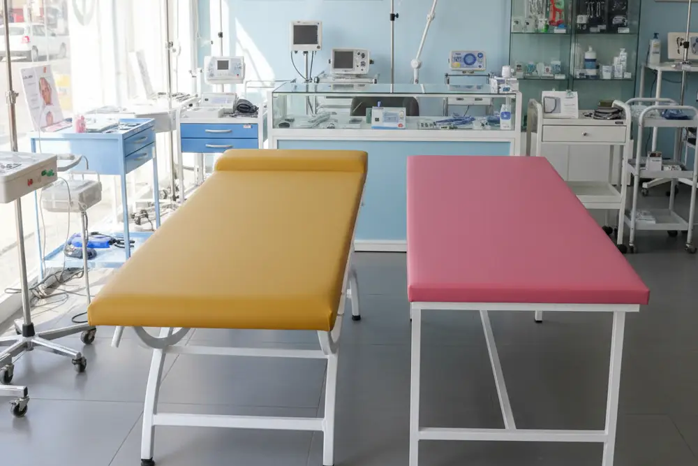 تخت معاینه پایه ترکیبی بالش دار و تخت معاینه پایه ثابت از ارزان ترین تخت معاینه