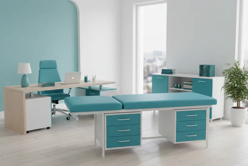 تخت معاینه ساده شکن دار کمد دار یکی دیگر از ارزان ترین تخت معاینه